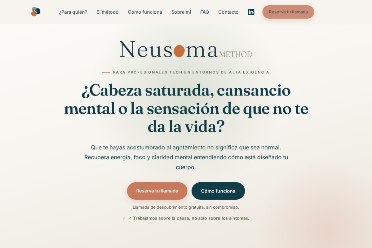 Captura del sitio web de NEUSOMA Method